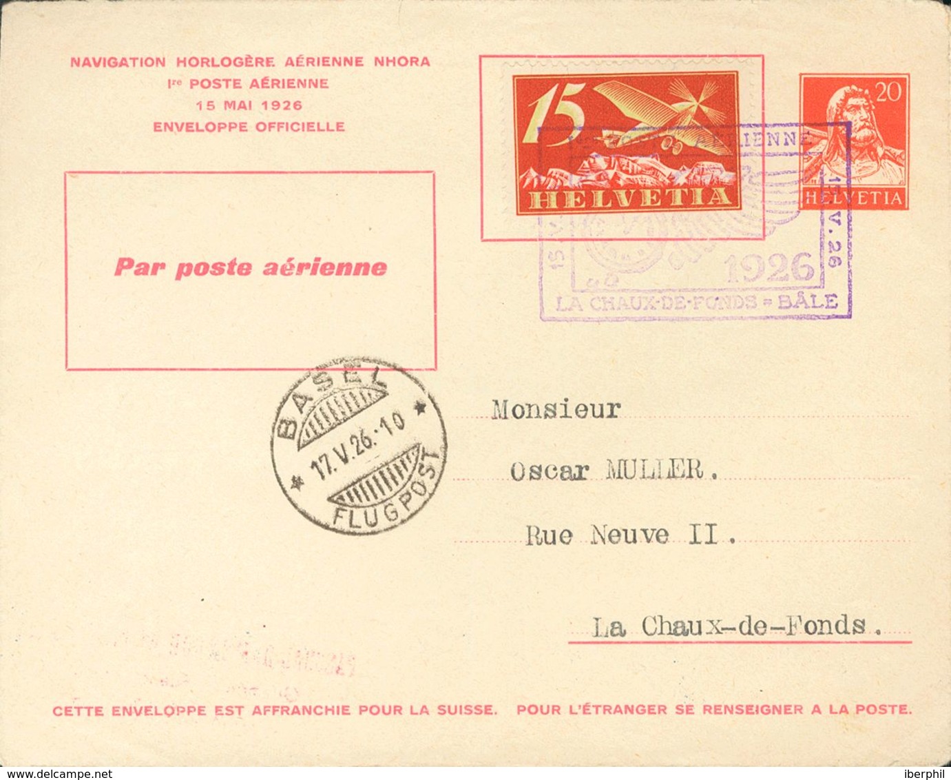 Switzerland, Airmail. COVERYv . 1926. Two Covers With Different Values Addressed To LUGANO And LA CHAUX DE FONDS, Both W - Otros & Sin Clasificación
