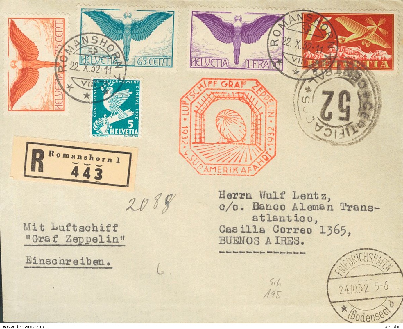 Switzerland, Airmail. COVERYv 10/12, 3. 1932. Complete Set, 15 Cts Red, Olive And Carmine And 5 Cts Green Blue. Graf Zep - Otros & Sin Clasificación