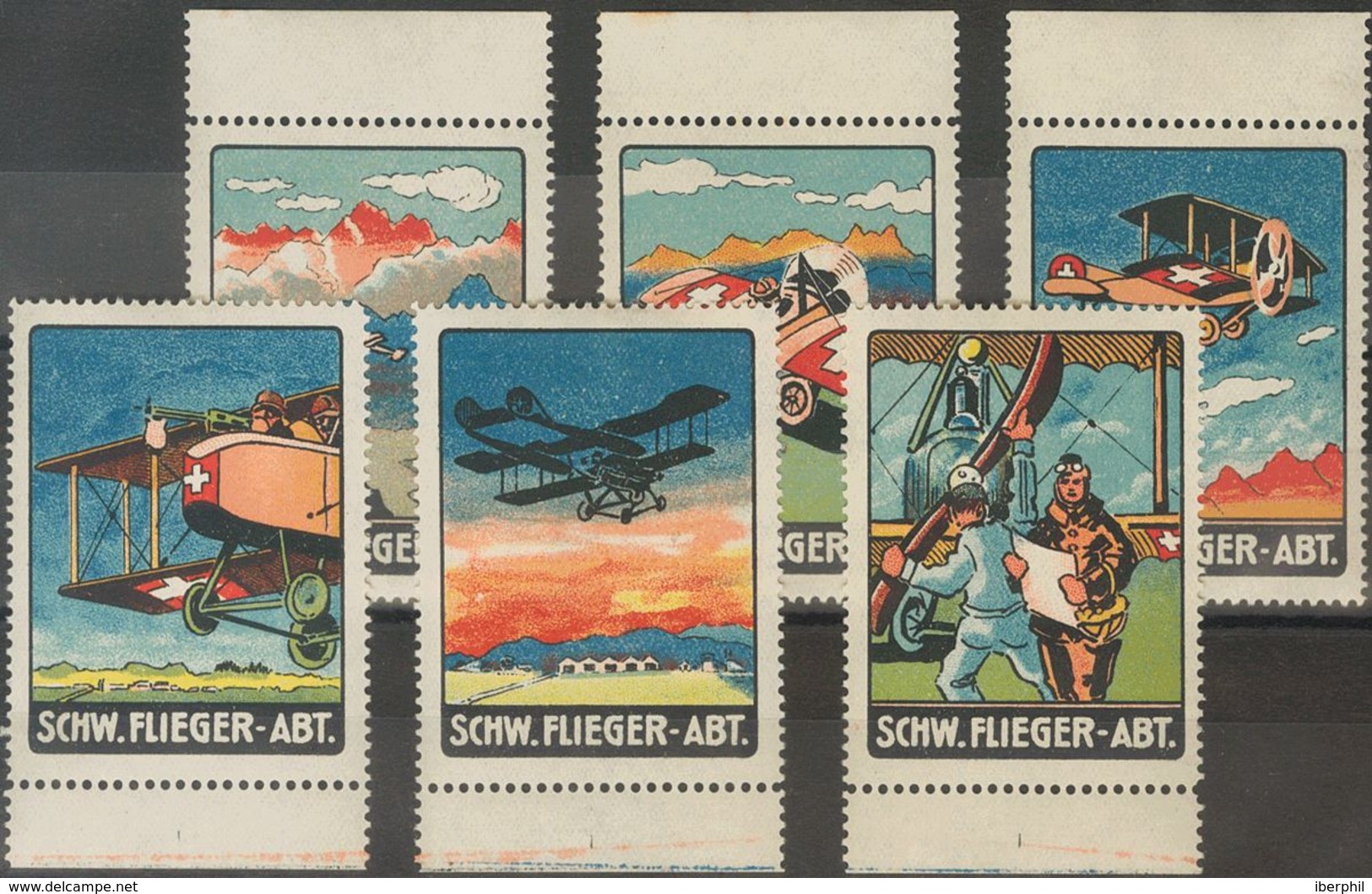 Switzerland, Airmail. Yv . (1917ca). Complete Set Of Vignettes (six Values) SCHW. FLIEGER-ABT., With Motives Of Aviation - Otros & Sin Clasificación