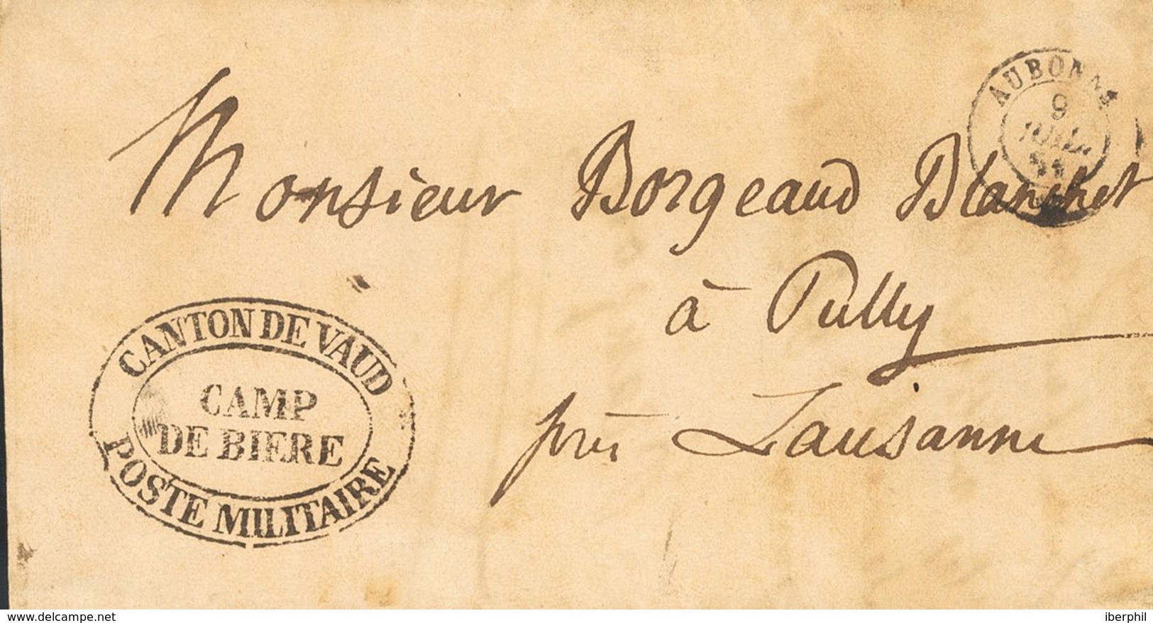 Switzerland. COVER. 1851. AUBONNE To PULLY. Franchise Mark CANTON DE VAUD / CAMP / DE BIERE / POSTE MILITAIRE. VERY FINE - Other & Unclassified