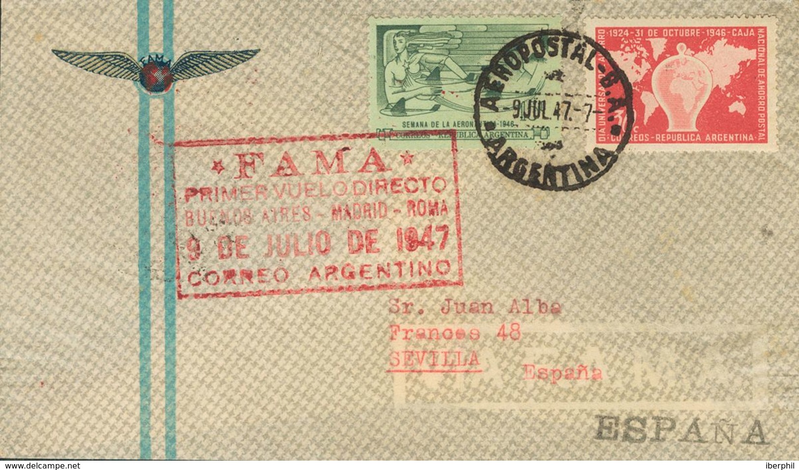 Argentina, Airmail. COVERYv . 1947. Three Letters From BUENOS AIRES To SPAIN And ITALY, All Of Them On The Front Mark FA - Otros & Sin Clasificación