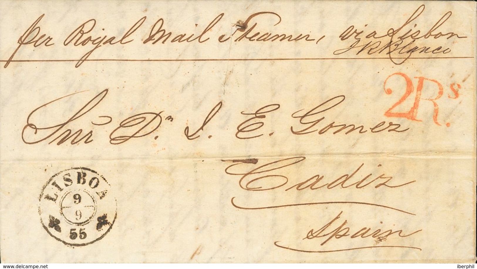 Brazil. COVER. 1855. Two Letters From RIO GRANDE DO SUL To CADIZ. Both With Rates "2 R", In Red And Blue Respectively An - Other & Unclassified