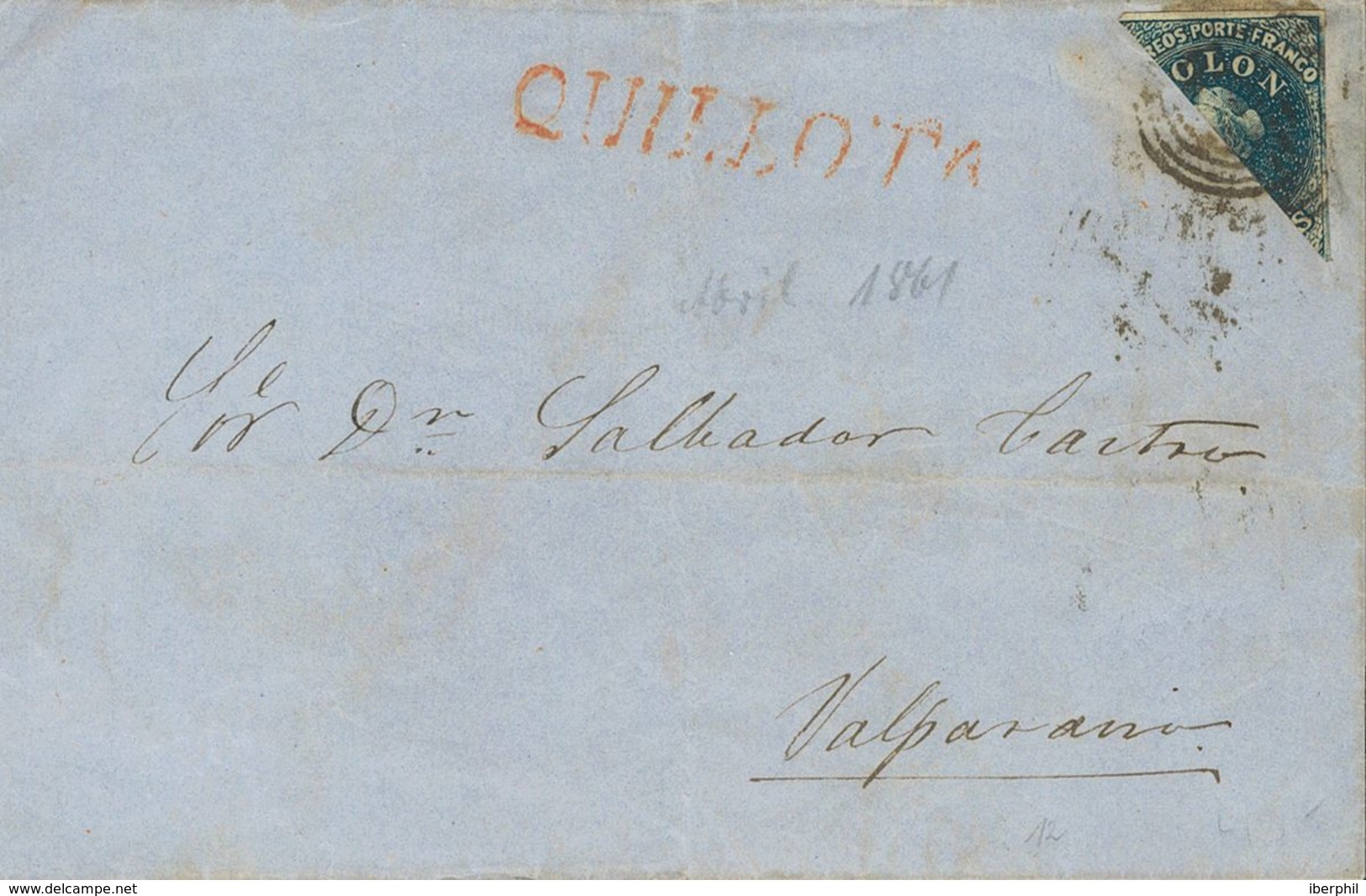 Chile. SOBREYv . (1860ca). Conjunto De Cinco Cartas Franqueadas Con Sellos De Las Primeras Emisiones Con Matasellos Dive - Chile