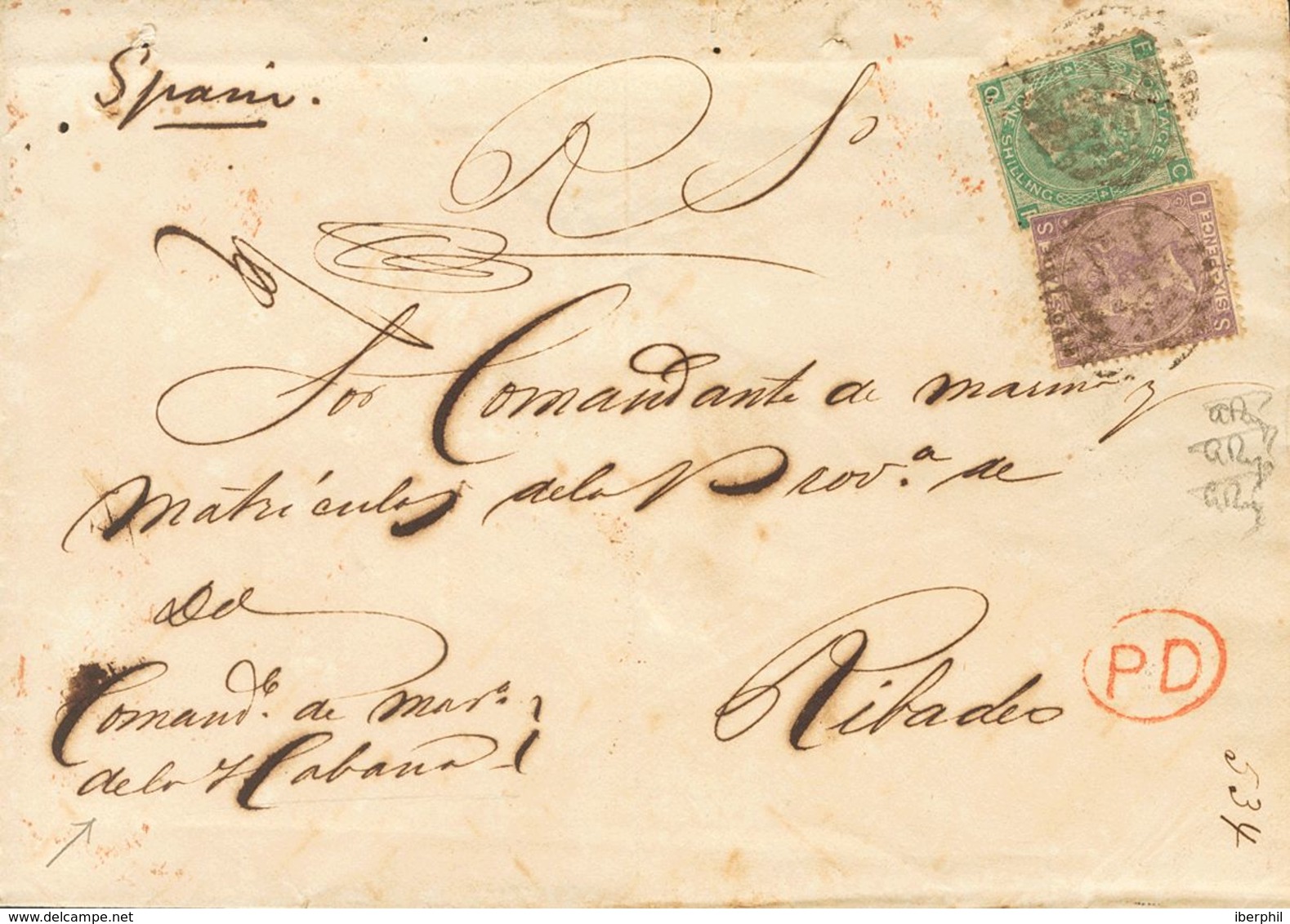 Cuba, Bristish Post Office. COVERYv 29, 31. 1867. HAVANA To RIVADEO. Circulated Via LONDON, Where The Stamps 6 P Violet  - Otros & Sin Clasificación