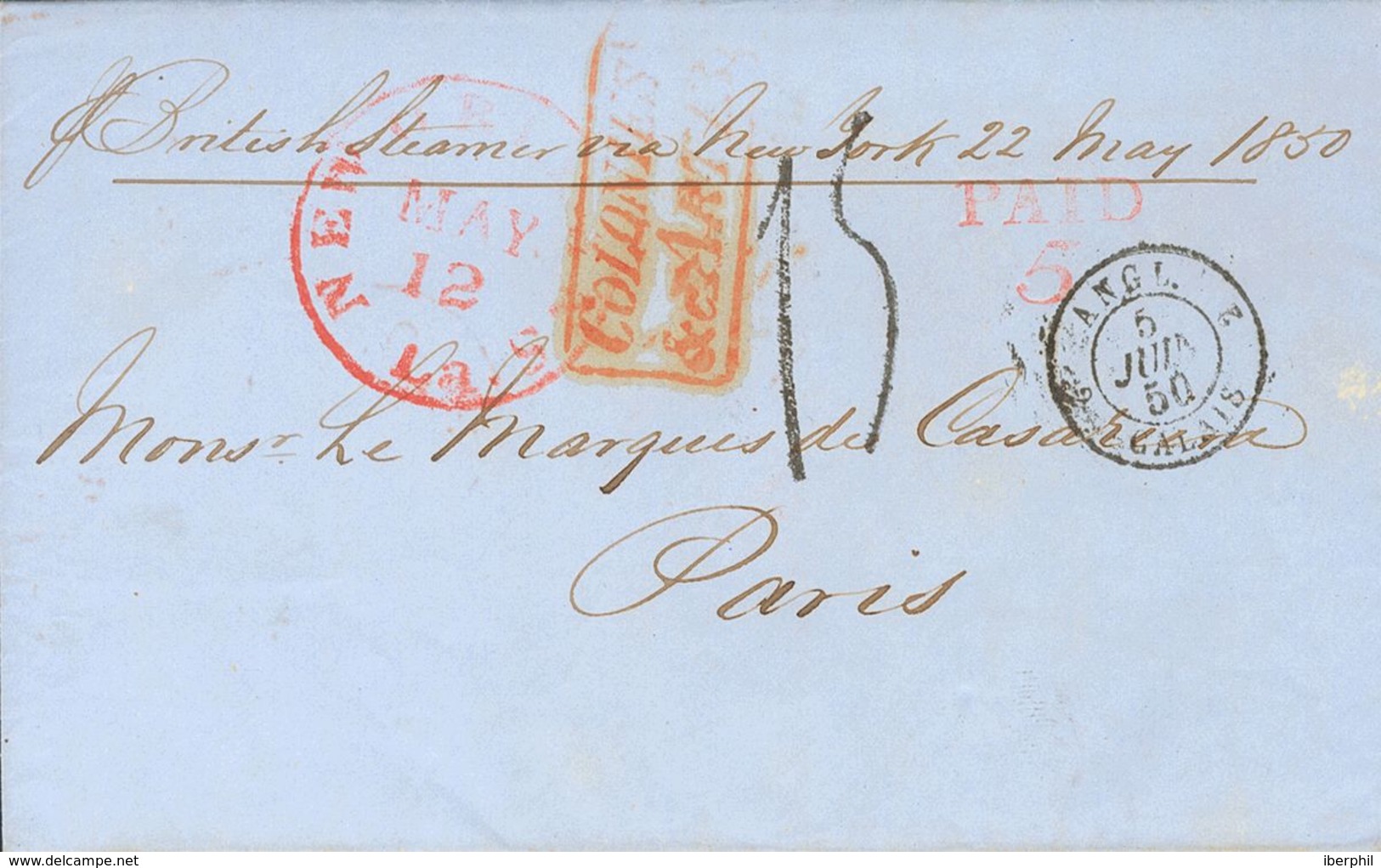 United States, Prephilately. COVER. 1850. NEW ORLEANS To PARIS. Red Cds NEW ORLEANS / LA And Postmark COLONIES / AND.ART - Sonstige & Ohne Zuordnung