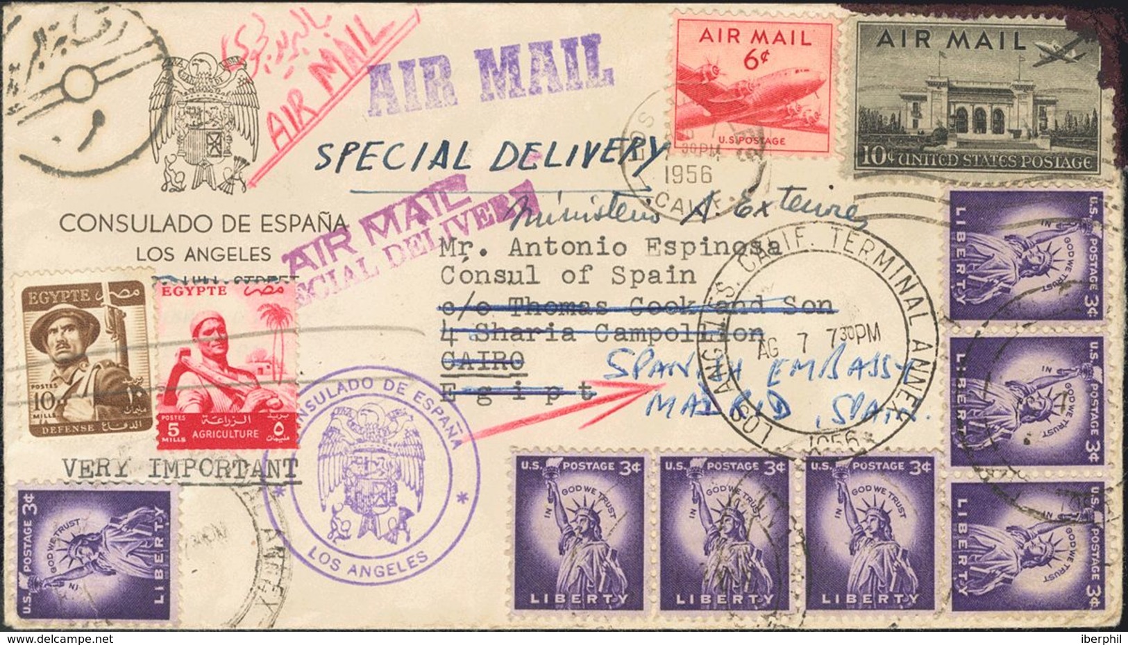 United States. COVERYv 581, Aéreos 35, 36. 1956. 3 Violet Ctvos, Seven Stamps, 6 Red Ctvos And 10 Black Ctvos. Airmail F - Otros & Sin Clasificación