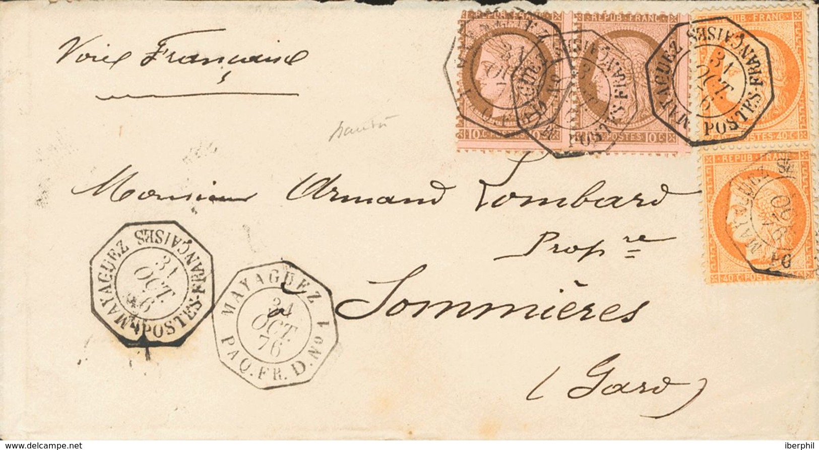 Puerto Rico, Bristish Post Office. COVER. 1876. 10 Cts Brown On Pink, Two Stamps And 40 Cts Orange, Two Stamps, Both Fro - Other & Unclassified