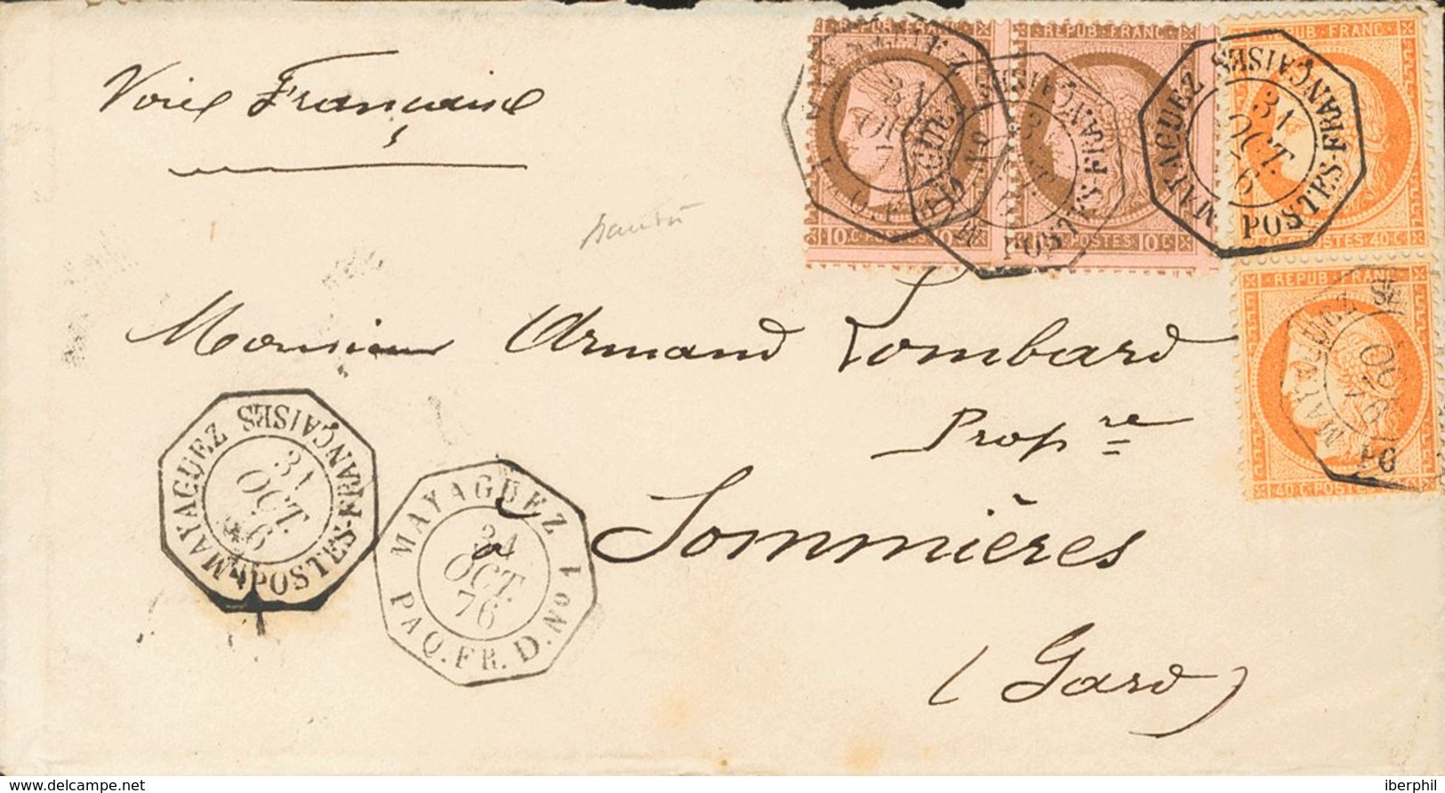 Puerto Rico, Bristish Post Office. COVER. 1876. 10 Cts Brown On Pink, Two Stamps And 40 Cts Orange, Two Stamps, Both Fro - Autres & Non Classés