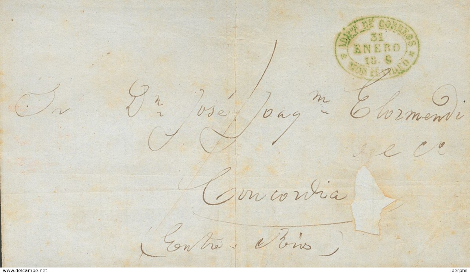 Uruguay. COVERYv . (1864ca). Three Letters And A Front With Oval Datestamp ADMON DE CORREOS / MONTEVIDEO, In Black (lett - Uruguay