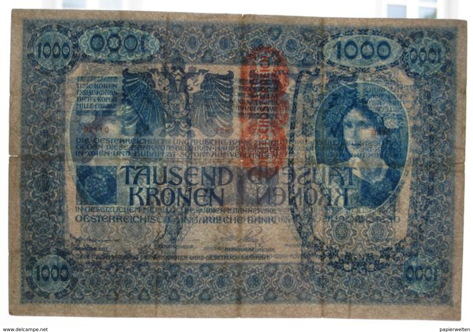 1000 Kronen 2.1.1902 (WPM 59) - Overprint / Überdruck "Deutschösterreich" - Austria