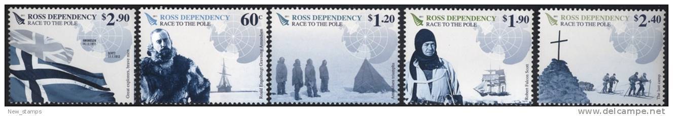 Ross Dependency 2011 Race To The Pole Flags Ships 5v MNH NEW - Antarctic Expeditions