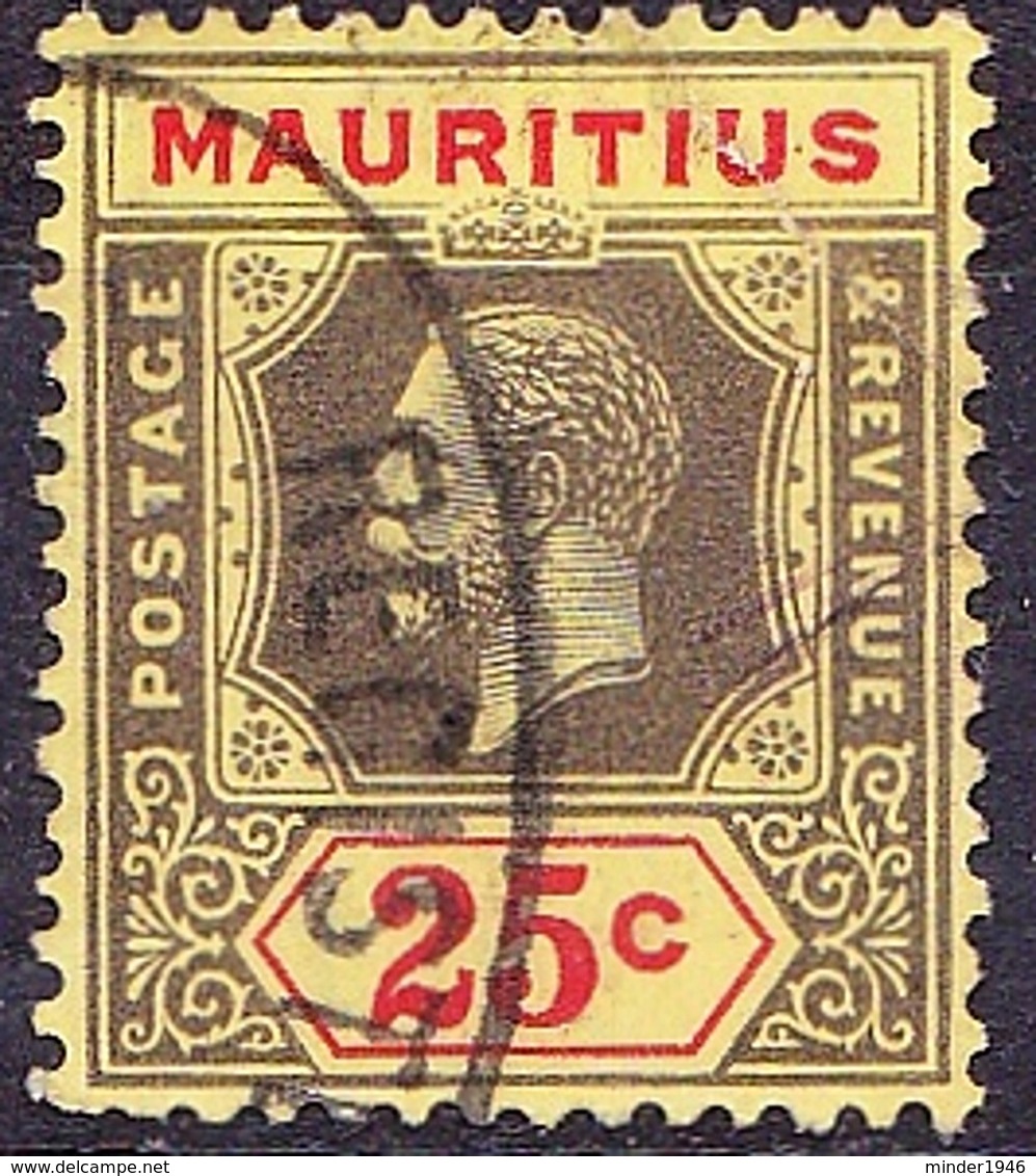 MAURITIUS 1921 KGV 25c Black & Red/Pale Yellow SG199d Used - Mauritius (...-1967)