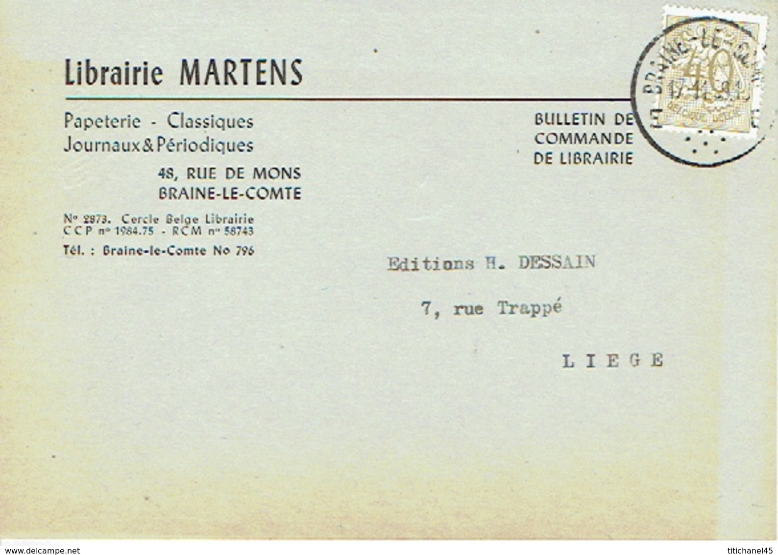 CP Publicitaire BRAINE-LE-COMTE 1959 - Librairie MARTEN - Papeterie - Journaux Et Périodiques - Braine-le-Comte