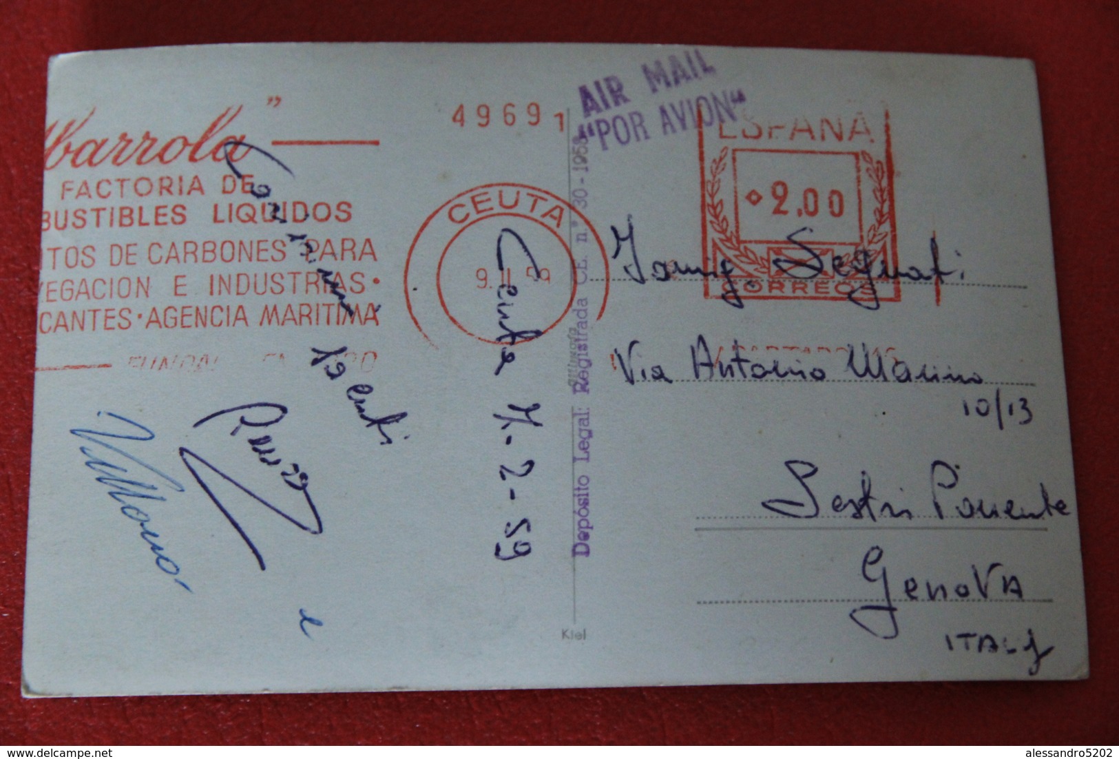 Ceuta Foto Rubis 1959 + Stempel Timbre Barrola Factoria - Ceuta