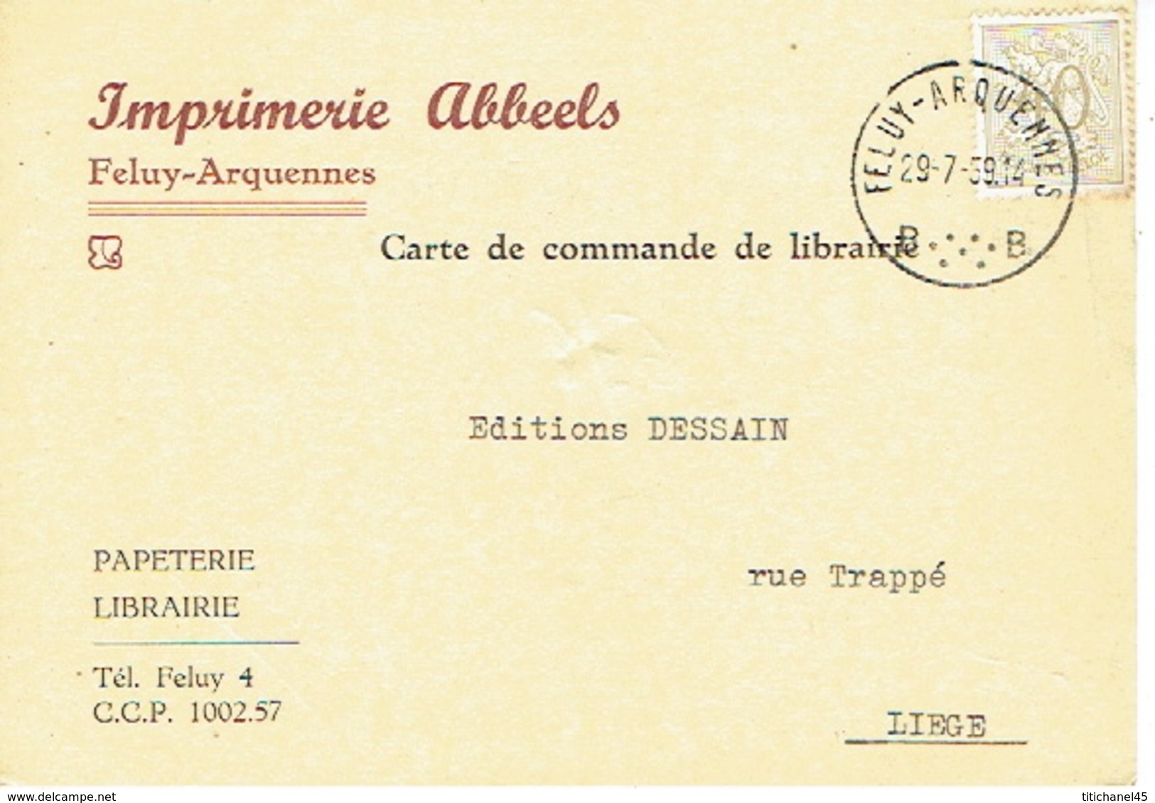 CP Publicitaire FELUY-ARQUENNES 1959 - IMPRIMERIE ABBEELS - Papterie-Librairie - Seneffe