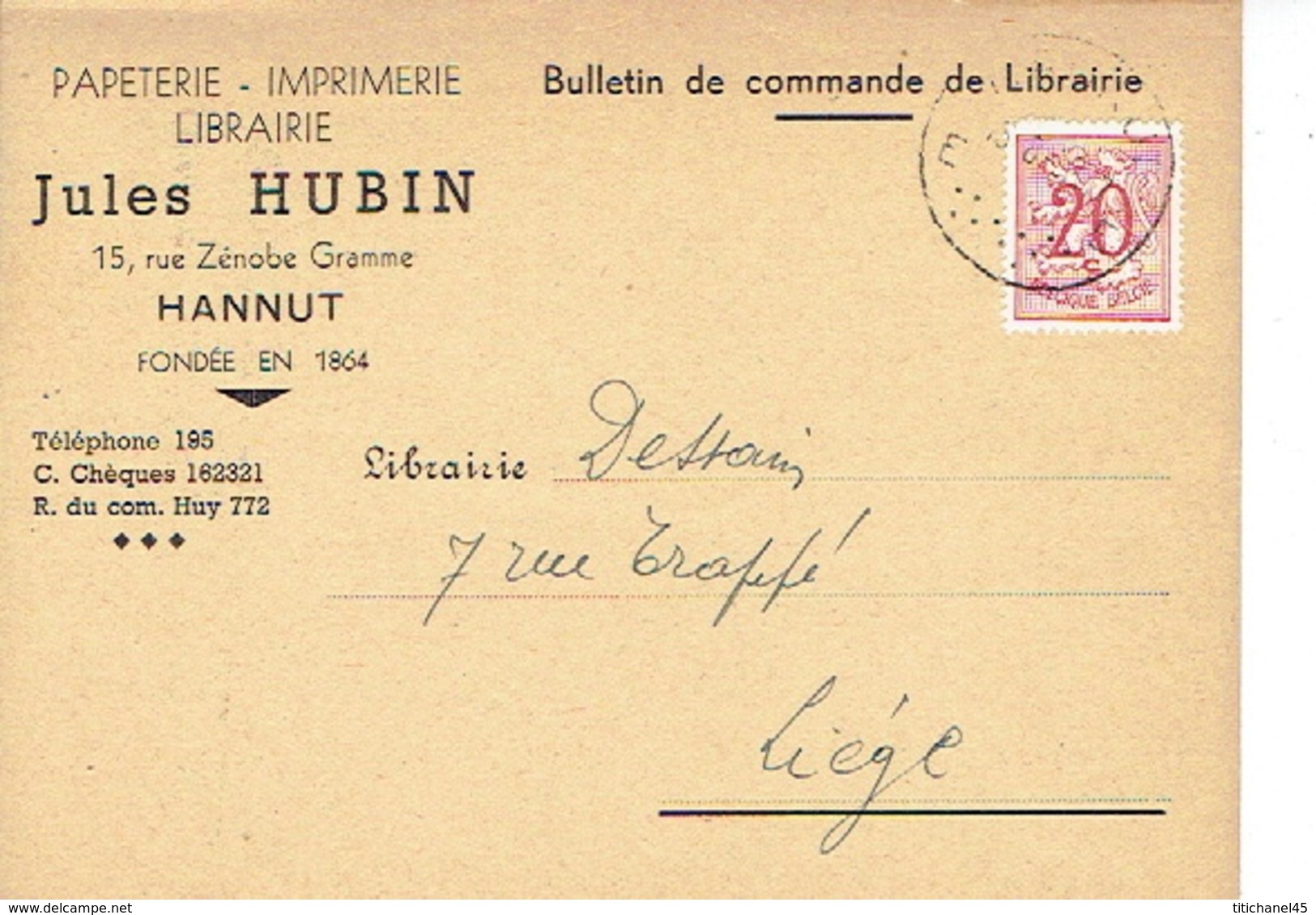 CP Publicitaire HANNUT 1952 - Jules HUBIN - Papeterie - Imprimerie - Librairie - Hannut