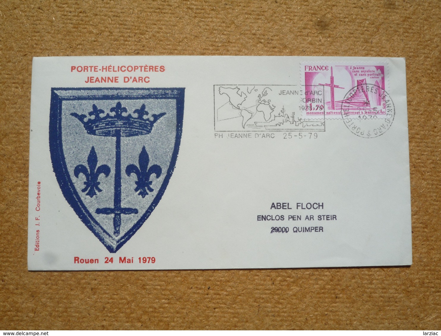 Enveloppe Commémorative Oblitération Porte-hélicoptères Jeanne D'Arc Corbin 1979 - Scheepspost