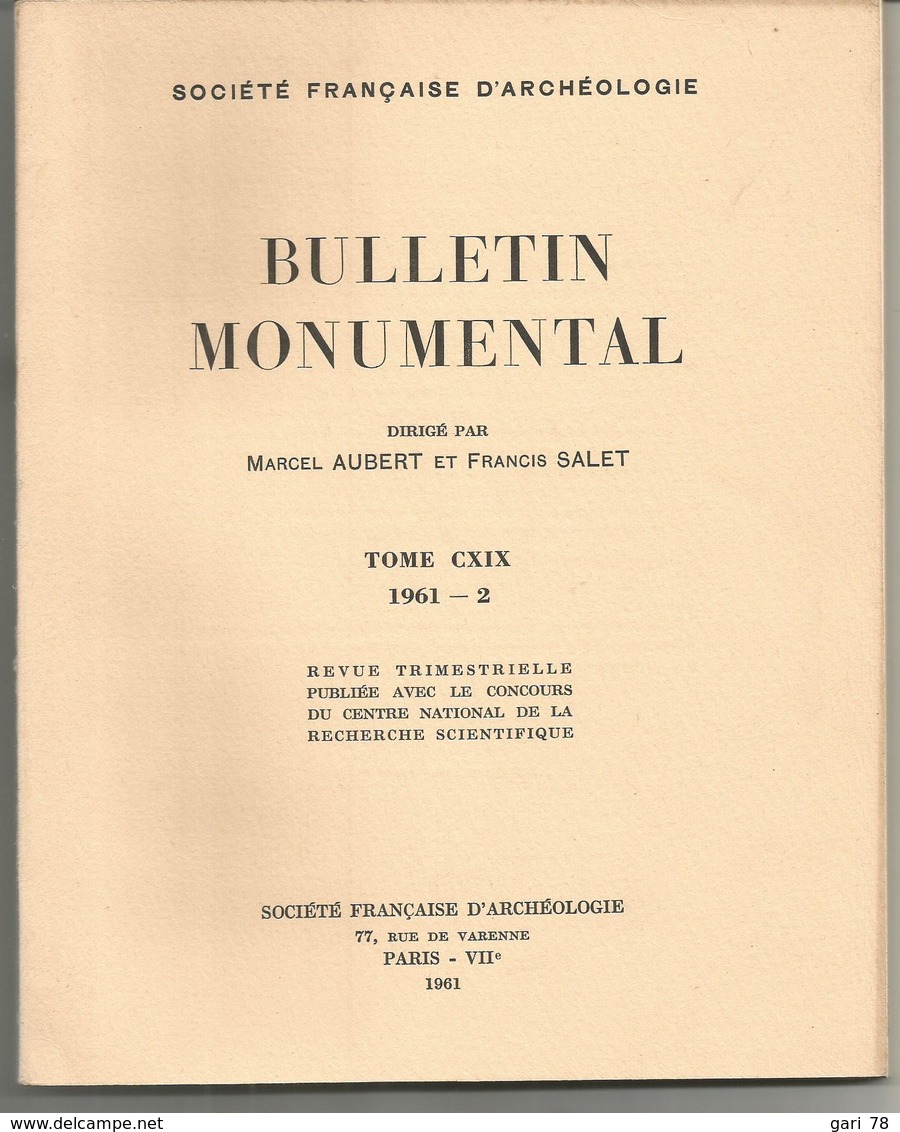 Société Française D'archéologie BULLETIN MONUMENTAL Tome CXIX- 1961 - 2  (119 E Année) - Percevan