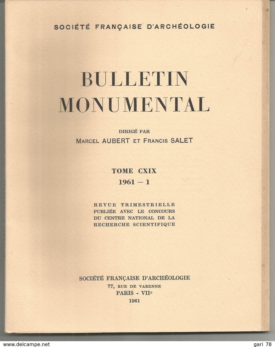 Société Française D'archéologie BULLETIN MONUMENTAL Tome CXIX- 1961 - 1  (119 E Année) - Percevan