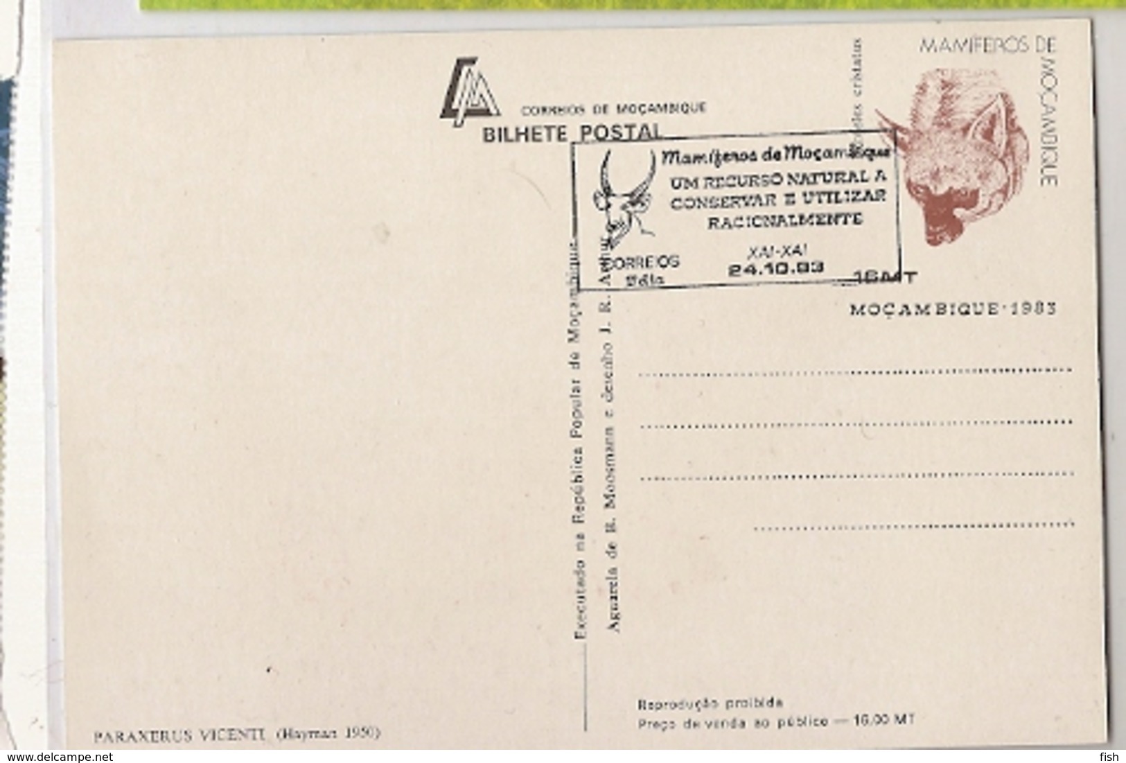 Mozambique & Postal Stationery, Mamiferos De Moçambique, Esquilo, Paraxerus Vincenti, Hayman, Xai Xai 1983 (1950) - Autres & Non Classés