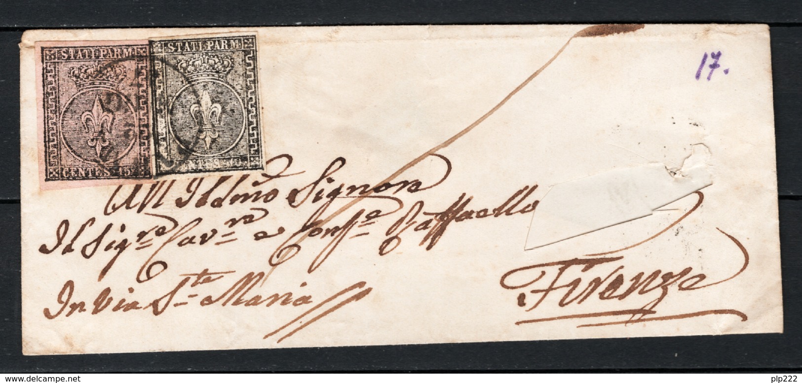 Parma 1852 10c+15c Su Lettera Da Parma A Firenze 22/05/1857 Sass.2+3  VF/F - Parma