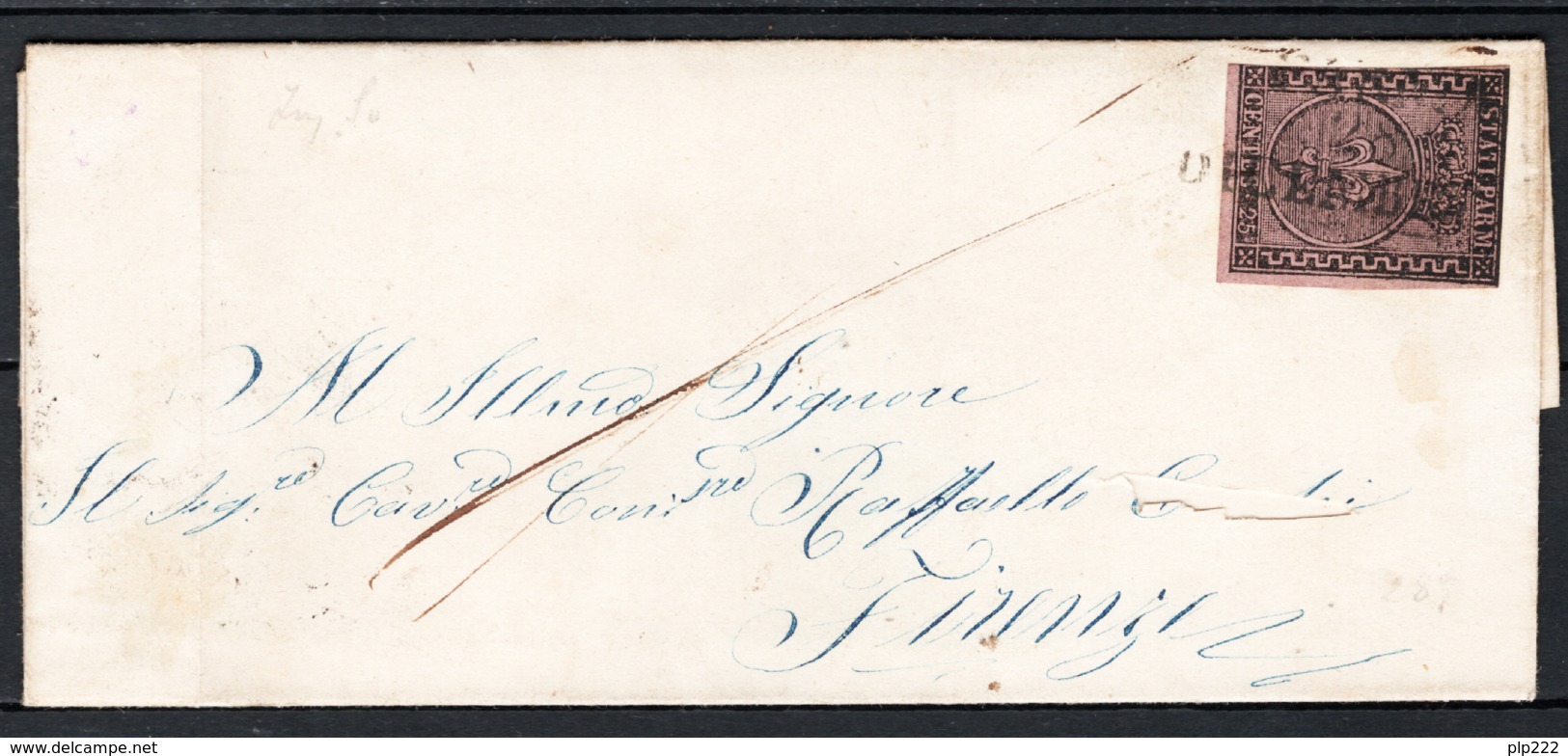 Parma 1852 25c Su Lettera Da Parma A Firenze 30/12/53 Sass.4  VF/F - Parma