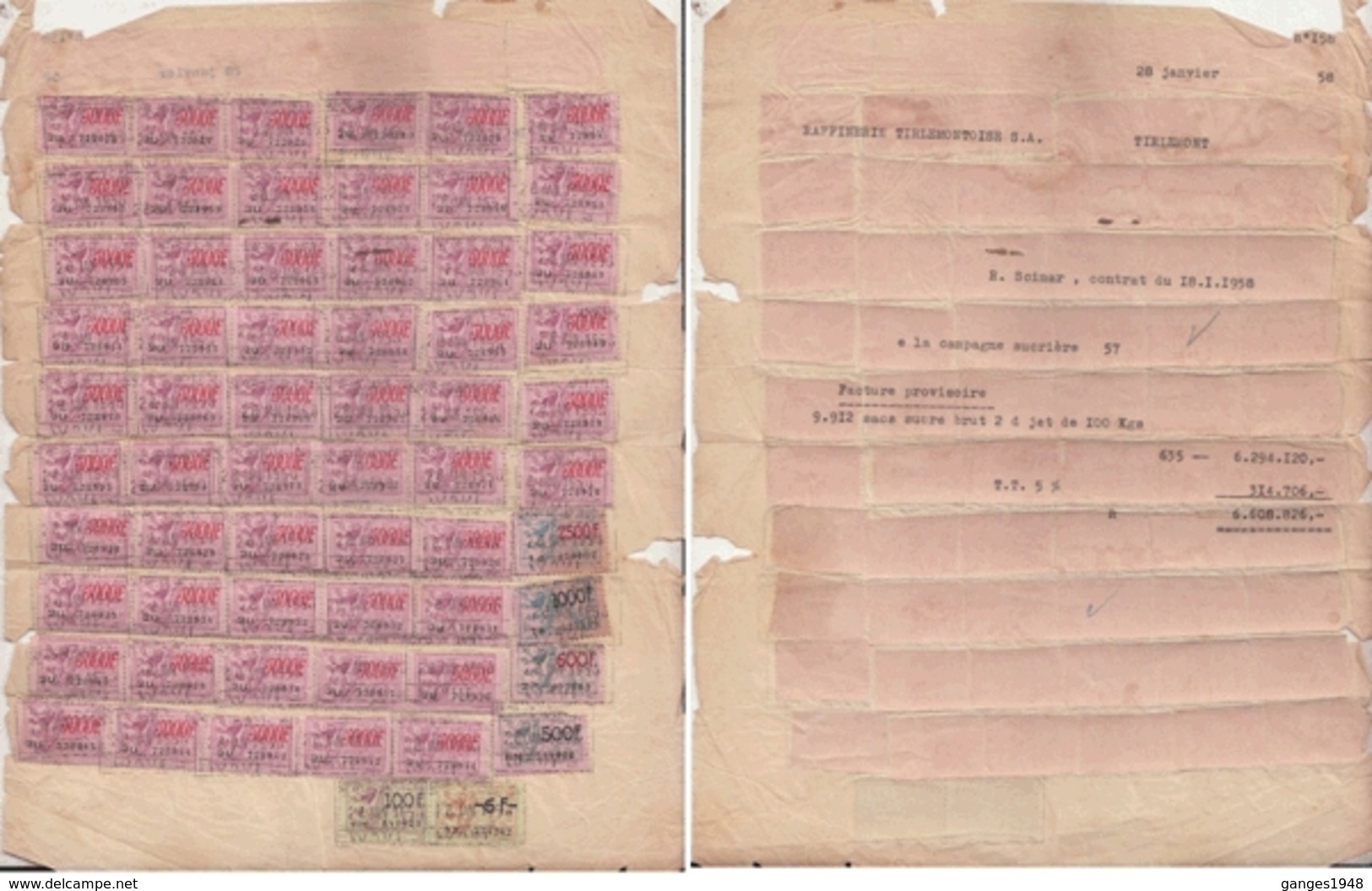 Belgium 1958  Revenue Stamps On Document # 12380   D  Inde Indien - Documents