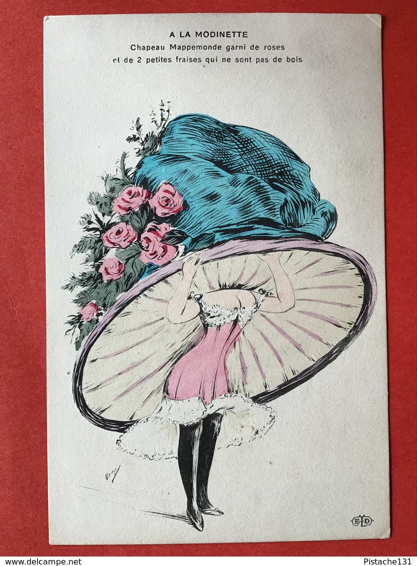 Illustrateur ORENS - A LA MODINETTE - Chapeau Mappemonde Garni De Roses Et De 2 Petites Fraises Qui Ne Sont Pas De Bois - Orens