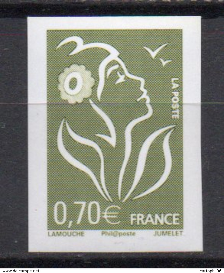 - FRANCE Y&T 3967a (S&M 3960e) ** - 0,70 € Vert-olive Marianne De Lamouche 2006 - NON DENTELÉ - Cote 50 EUR - - Non Classés