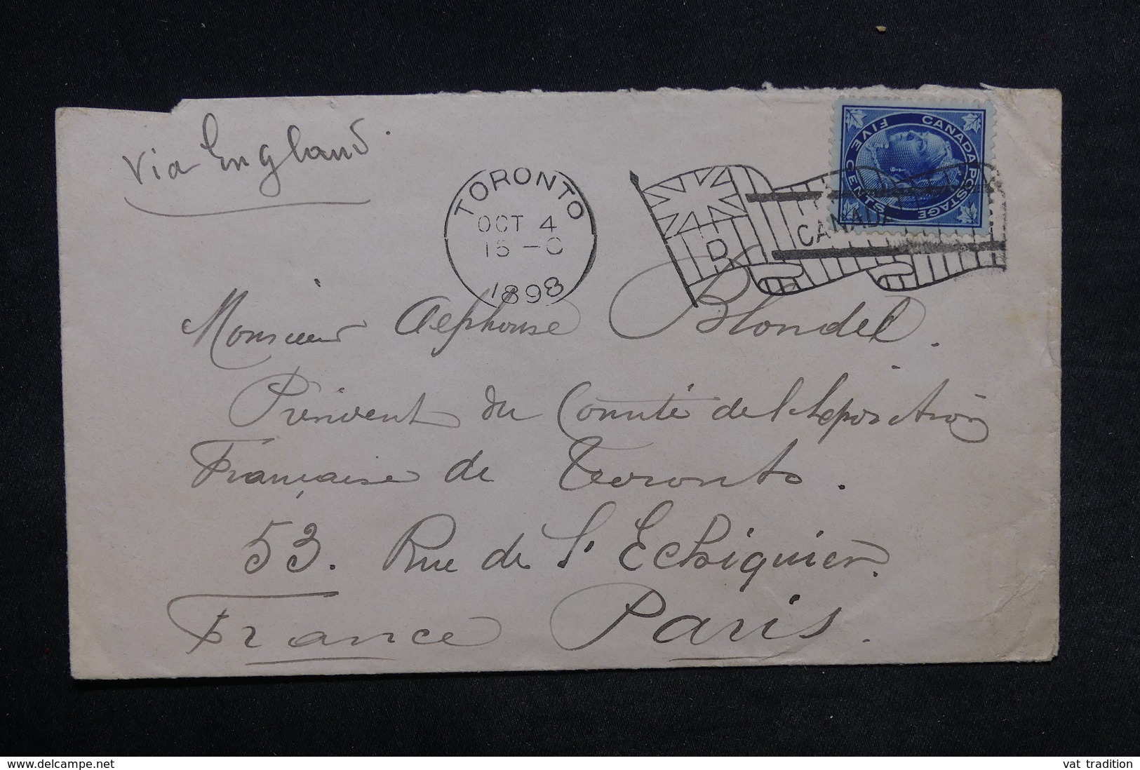 CANADA - Oblitération Mécanique De Toronto Sur Enveloppe Pour Paris En 1898 - L 34167 - Storia Postale