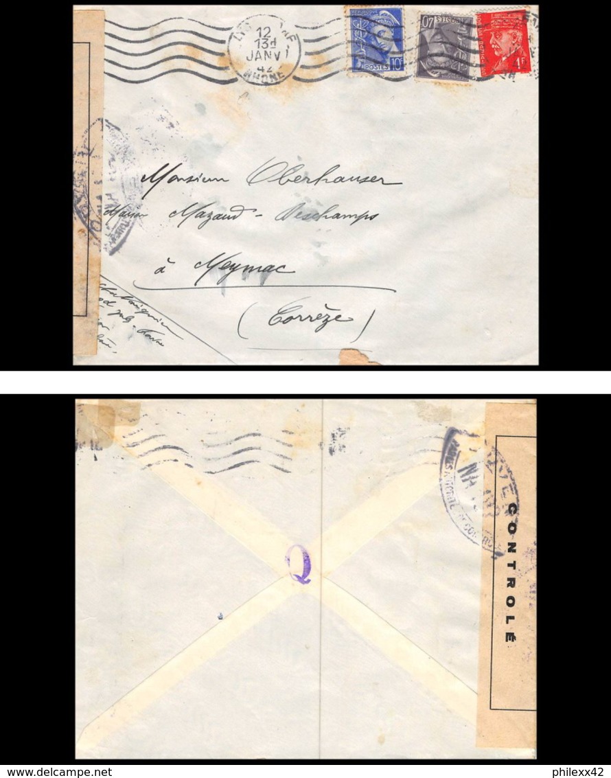 3751 Lettre France Guerre 1939/1945 Censure Type Mercure Lyon Pour Meymac Corrèze 1942 - WW II