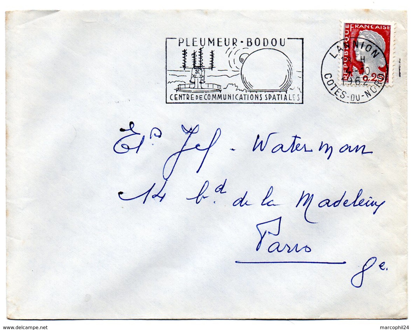 COTES Du NORD - Dépt N° 22 = LANNION 1962 = FLAMME SECAP Illustrée  'PLEUMEUR-BODOU Centre Communications Spatiales ' - Mechanical Postmarks (Advertisement)