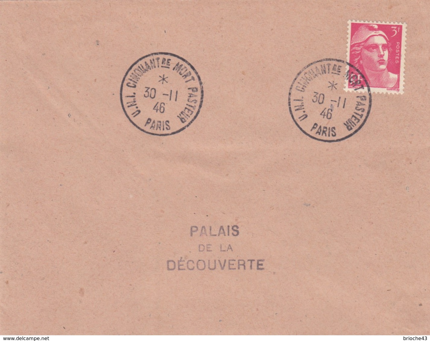 FRANCE - LETTRE CACHET COMMÉMORATIF U.N.I. CINQUANTENAIRE MORT PASTEUR  PARIS  30.11.1946 -  GANDON 3f /1 - Commemorative Postmarks