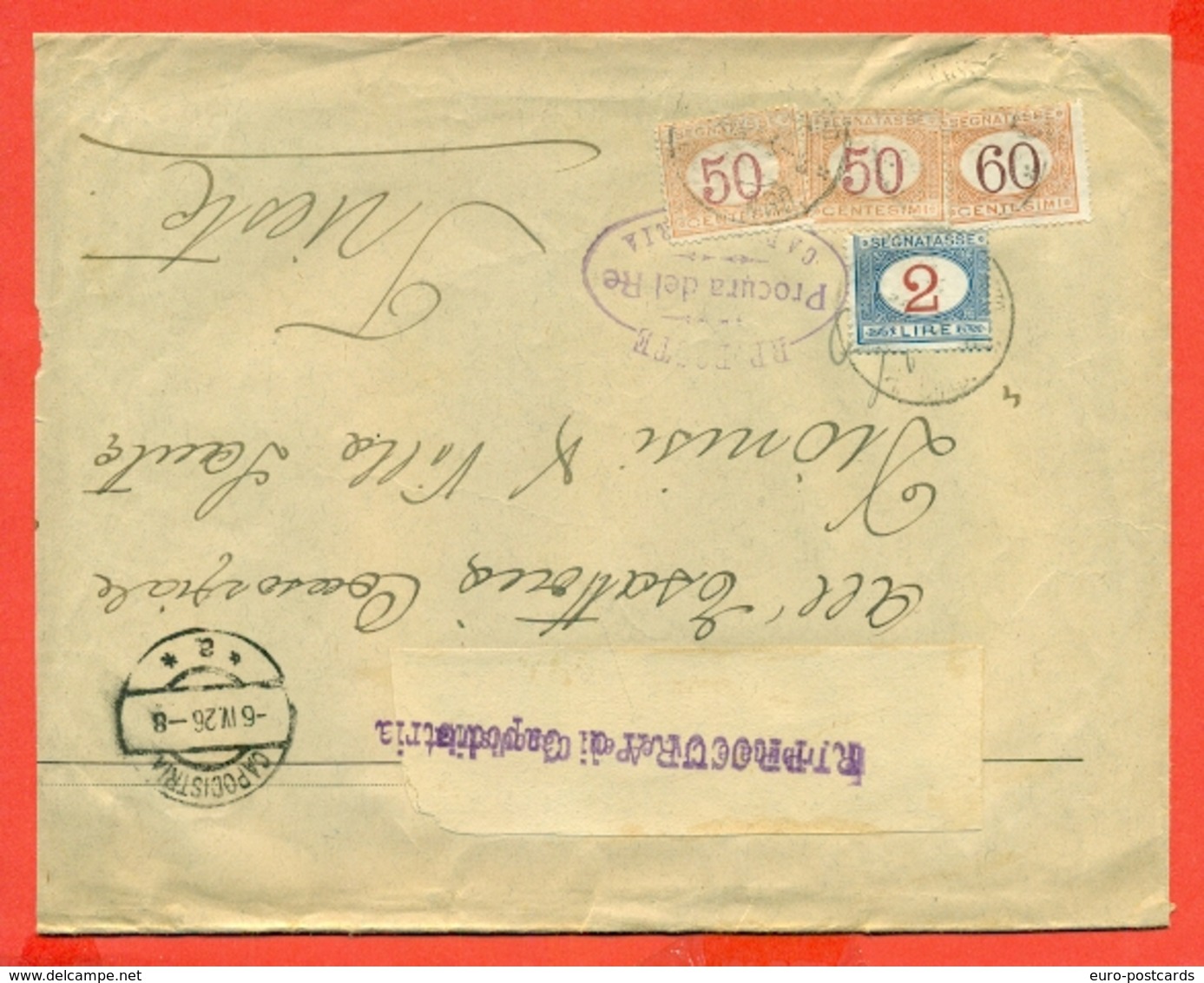 SEGNATASSE -  6/6/1926 -DA CAPODISTRIA PER TRIESTE - AFFRANCATURA RARA - ALTISSIMO VALORE CATALOGO - Postage Due