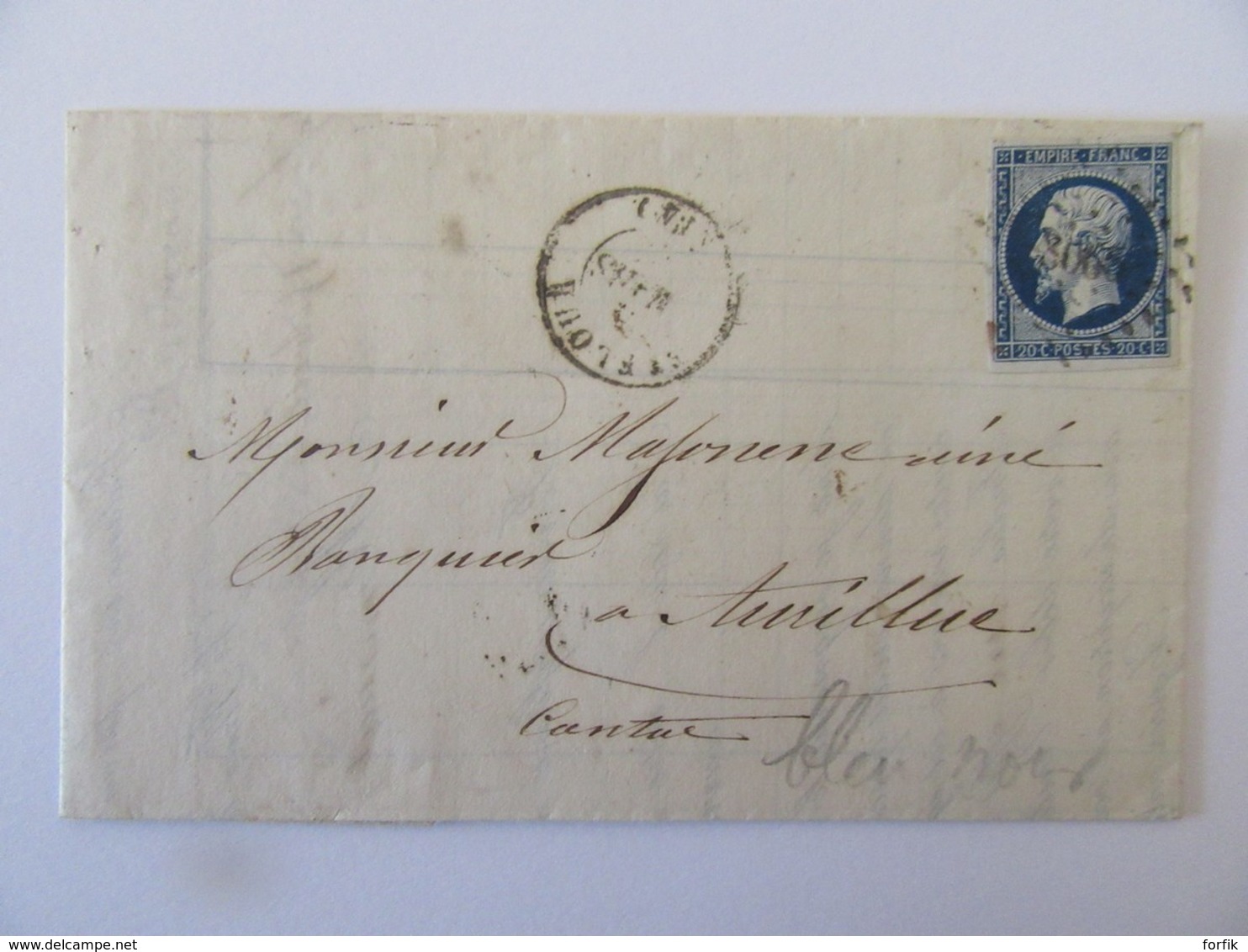 Lettre St Flour Vers Aurillac - Timbre Napoléon III YT N°14A Bleu Noir - Ob. PC 3065 - 1857 - 1849-1876: Classic Period