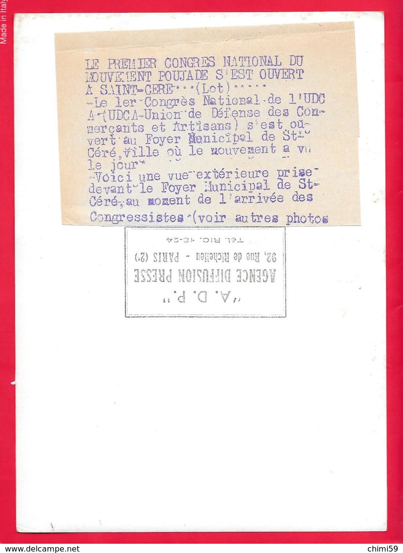 SAINT CÉRÉ - LOT - Foyer Municipal - CONGRES NATIONAL DU MOUVEMENT POUJADE - U.D.C.A. - Lugares