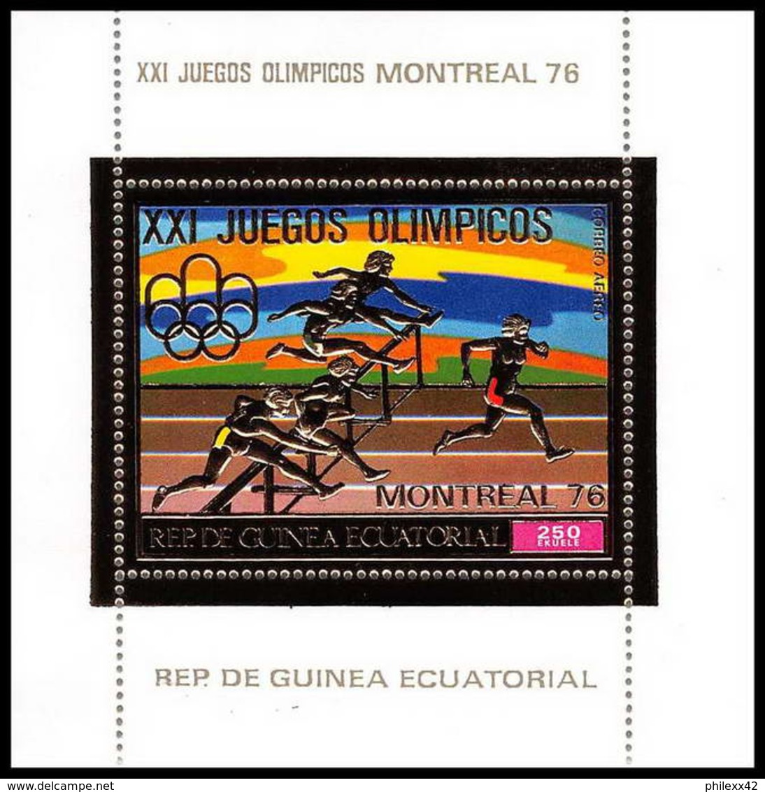 197 Guinée équatoriale Guinea Bloc N°227 OR Gold Stamps Jeux Olympiques Olympic Games 1976 Montreal Course Haie - Guinée Equatoriale