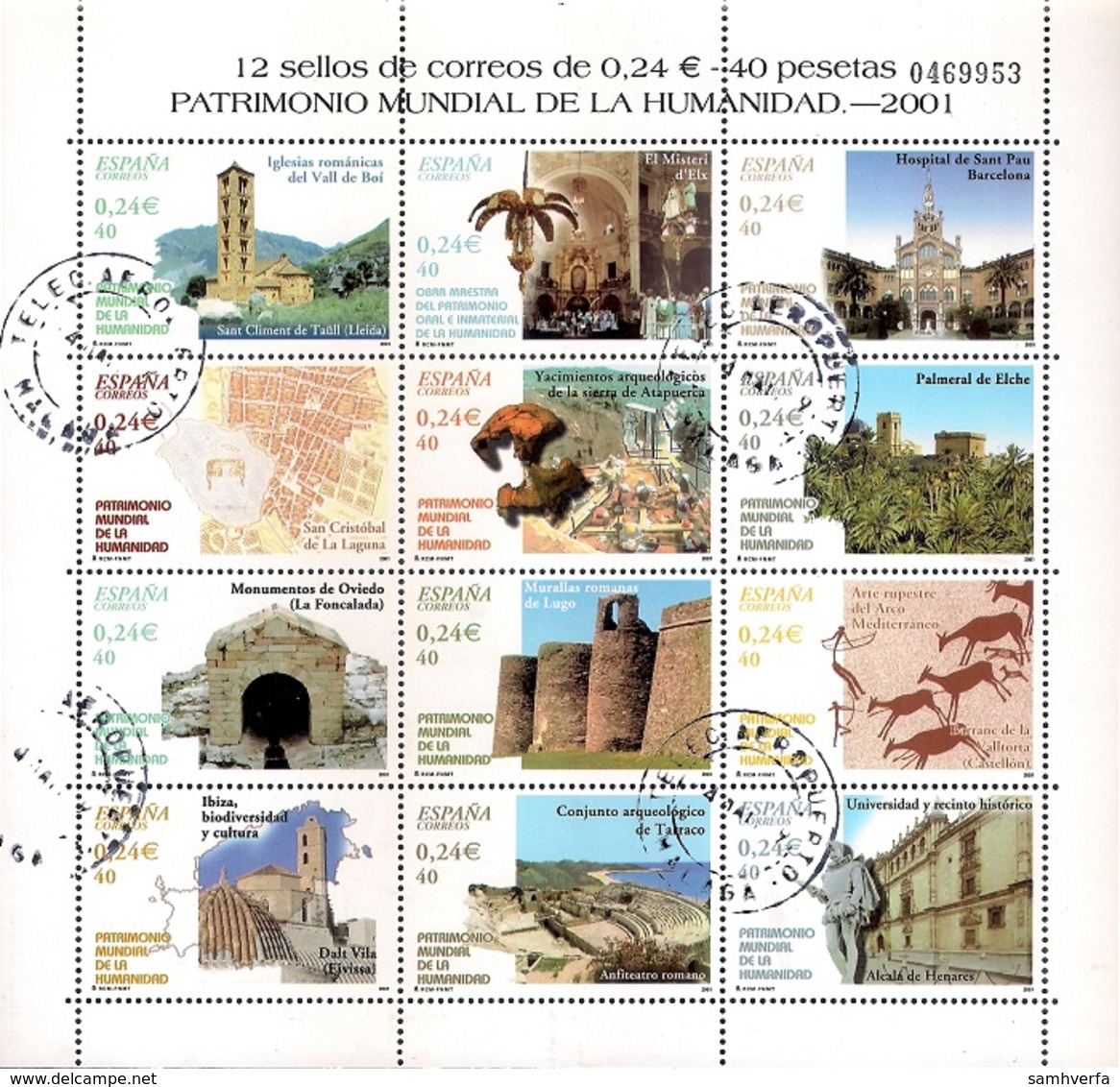 Spain 2001 - Sheet - UNESCO World Heritage - Usados