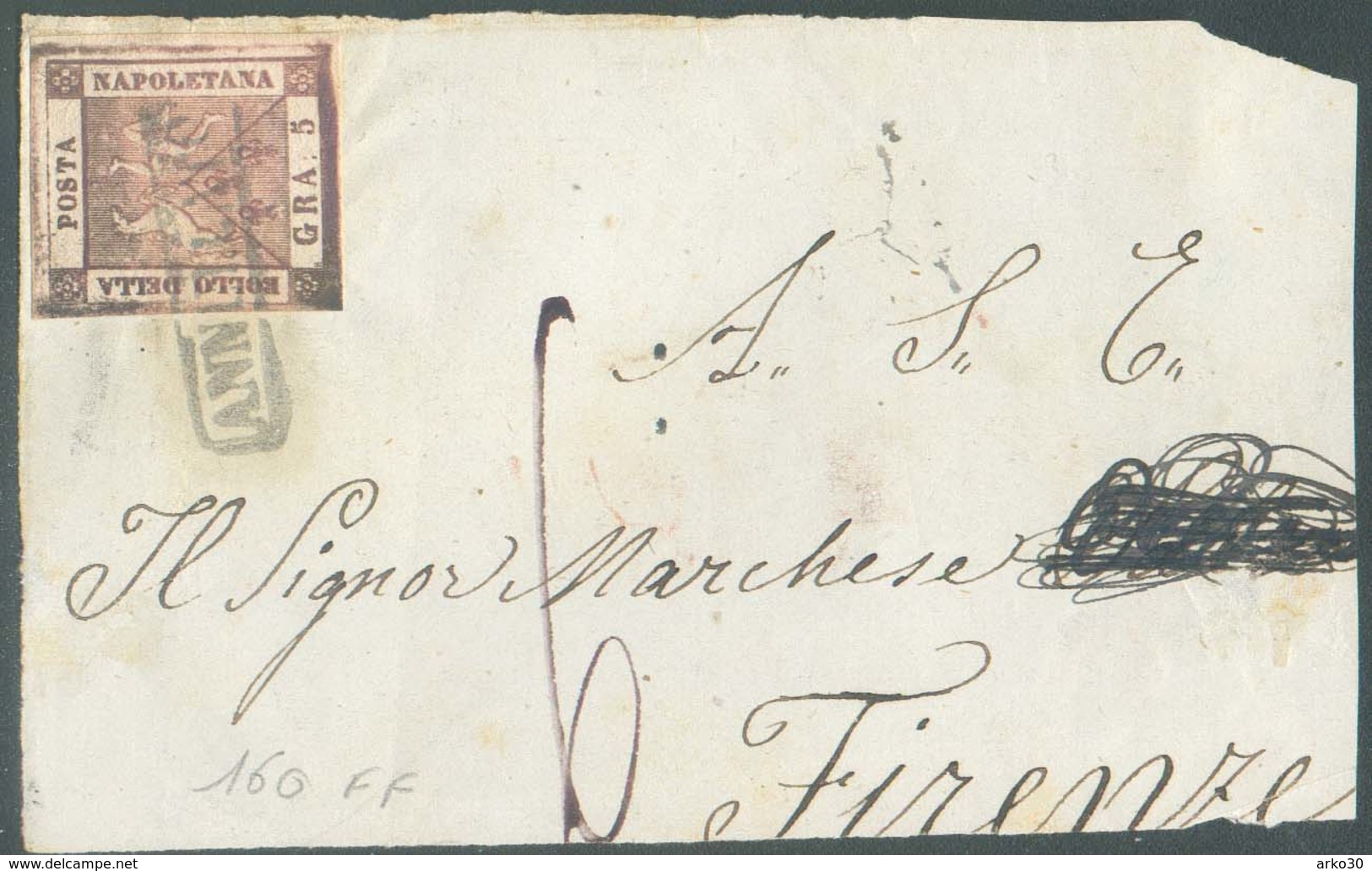 5 Gr. Rose, TB Margé,, Obl; Griffe Annulato Sur Devant De Lettre Vers Firenze + Taxe De 6 Crazie - 14323 - Naples