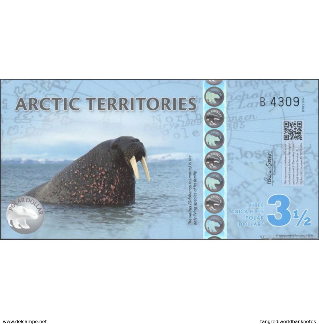 TWN - ARCTIC TERRITORIES - 3½ Polar Dollars 2014 Polymer - Prefix B UNC - Altri & Non Classificati