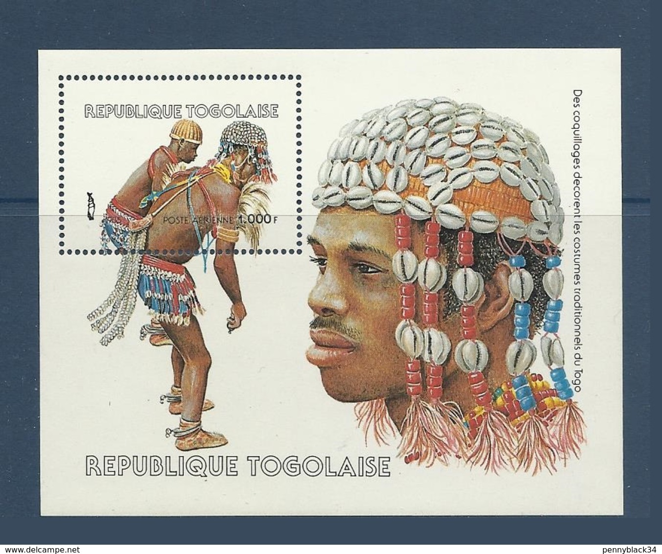 Togo 1985 Yvert Bloc 240 **  Dance Danse Dancers Danseurs Traditionnels Avec Parure De Coquillages Shells - Togo (1960-...)
