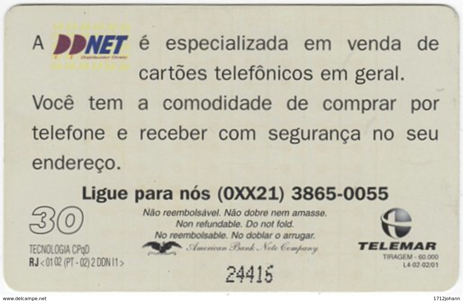 BRASIL I-580 Magnetic Telemar - Used - Brésil