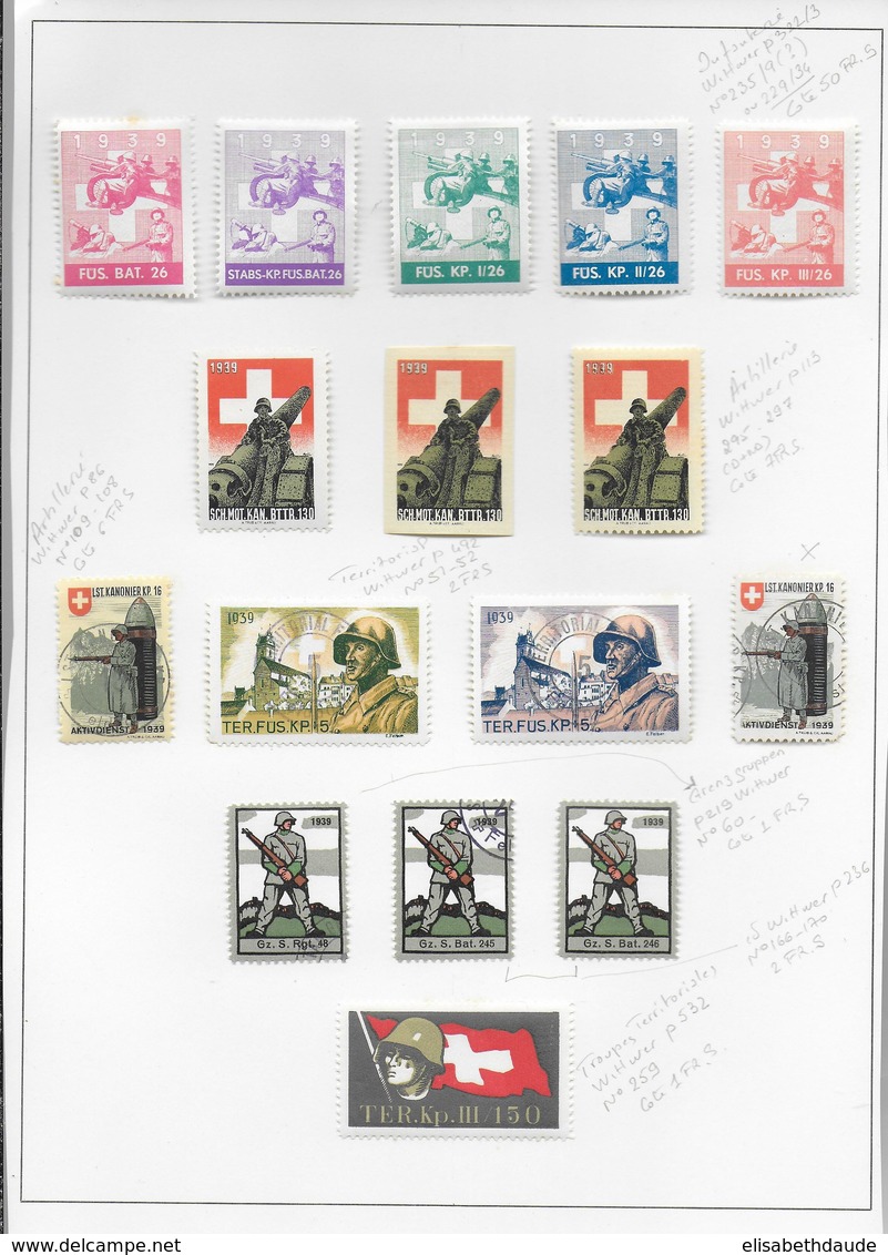 SUISSE - 1939/45 - SUPERBE ENSEMBLE De 155 VIGNETTES DIFFERENTES Sur 13 FEUILLES D'ALBUM - */OB - Vignetten