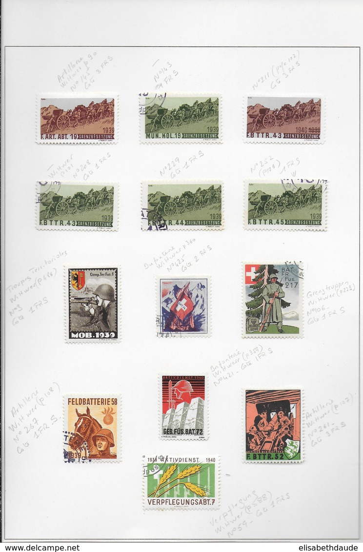 SUISSE - 1939/45 - SUPERBE ENSEMBLE De 155 VIGNETTES DIFFERENTES Sur 13 FEUILLES D'ALBUM - */OB - Etichette