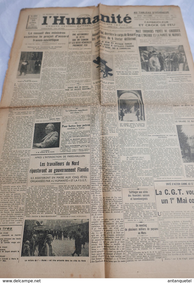 Journal Ancien—l'Humanité 20 Avril 1935—N° 13.273—6 Pages—Fondateur Jean Jaurès - Other & Unclassified