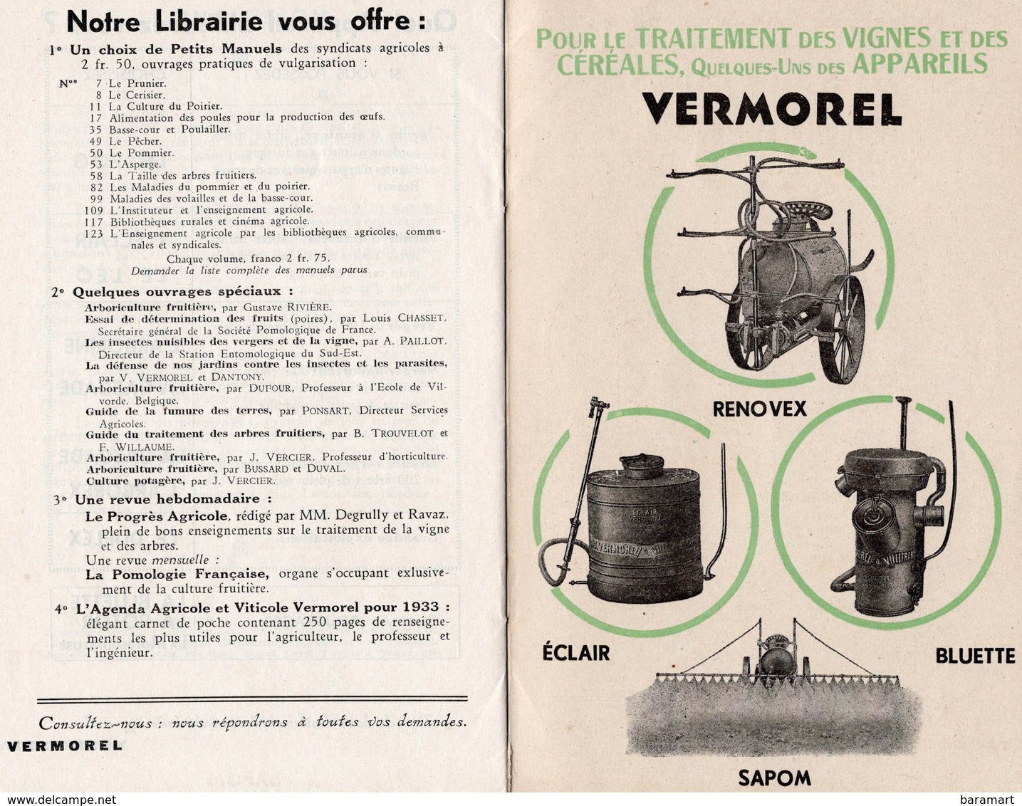 69 VILLEFRANCHE Ets VERMOREL Catalogue Pulverisateurs  16 pages avec les parasites et les formules pour traiter