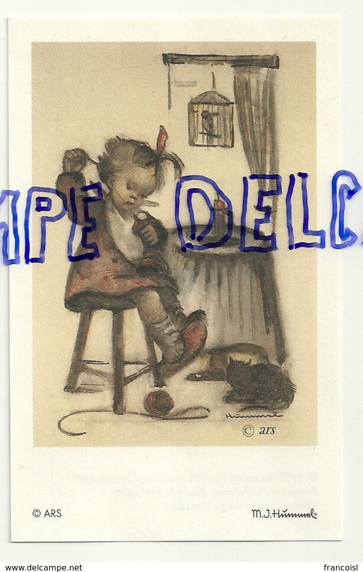 Petite Fille Qui Coud, Chat, .... Signée Hümmel. Printed By ARS 1993. Nr. 61.1201 - Autres & Non Classés