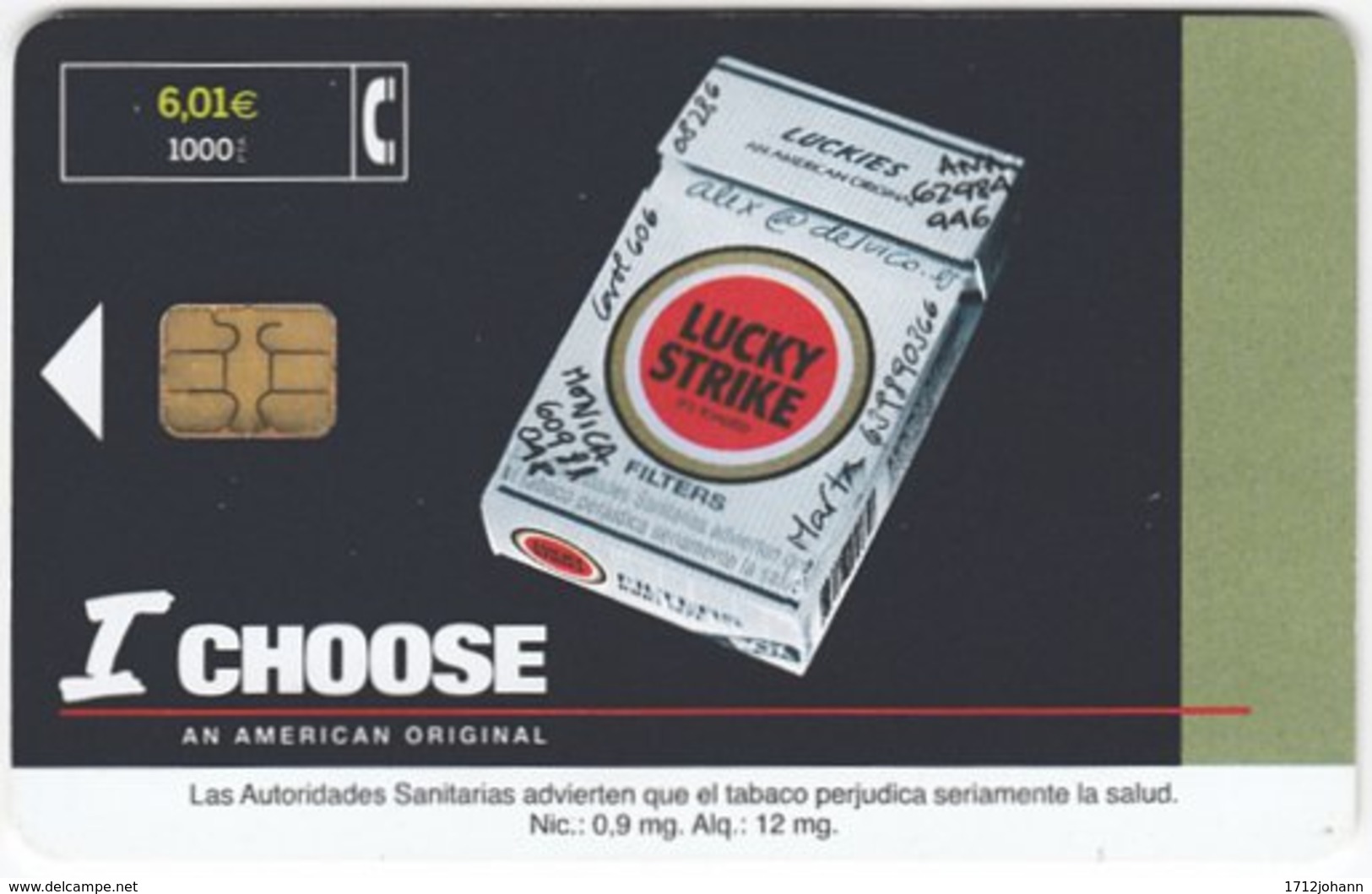 SPAIN B-478 Chip Telefonica - Advertising, Cigarettes, Lucky Strike - Used - Autres & Non Classés
