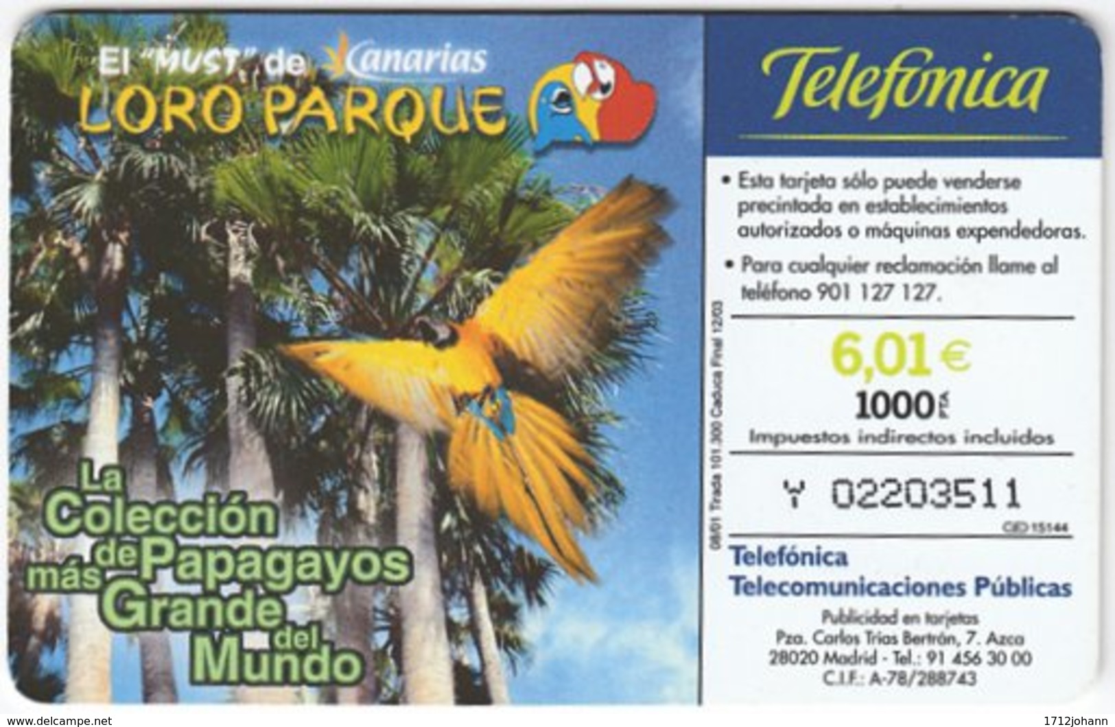 SPAIN B-479 Chip Telefonica - Animal, Bird, Parrot - Used - Autres & Non Classés