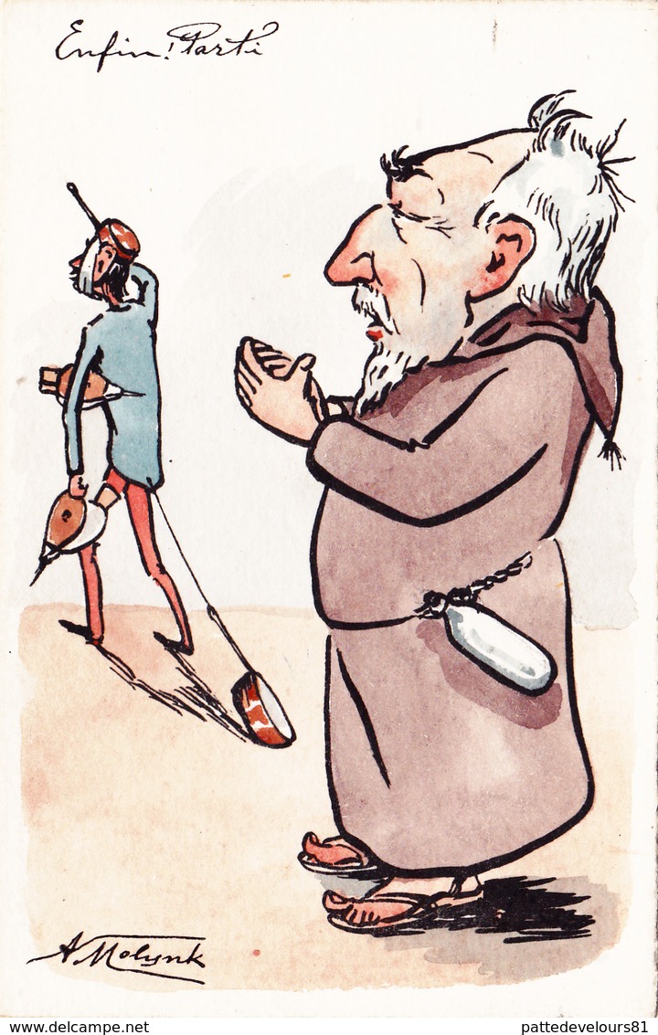 CPA Peinte à La Main Caricature Satirique Politique Moine COMBES / Général ANDRE Illustrateur  A. MOLYNK (2 Scans) - Personnages